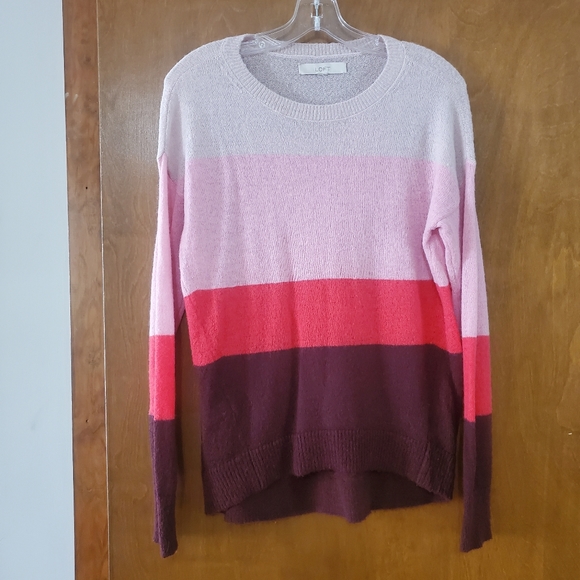 LOFT Pinks to Burgundy Striped Lightweight Sweater - Picture 1 of 4